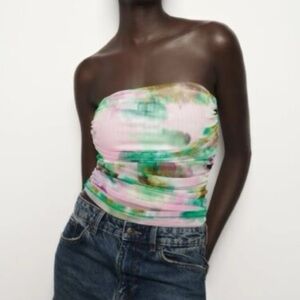 Zara Colorful Mesh Tulle Strapless Top Size: L